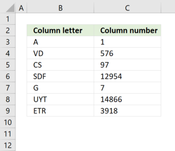 Convertir letra de columna en número Excel