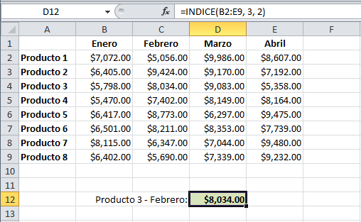 FUNCIÓN DE ÍNDICE DE EXCEL  5 FUNCIÓN DE ÍNDICE DE EXCEL