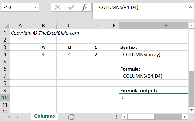 Función COLUMNAS de Excel 1 Función COLUMNAS de Excel