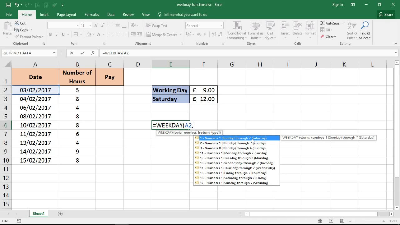 Función DÍA DE LA SEMANA de Excel 1 Función DÍA DE LA SEMANA de Excel