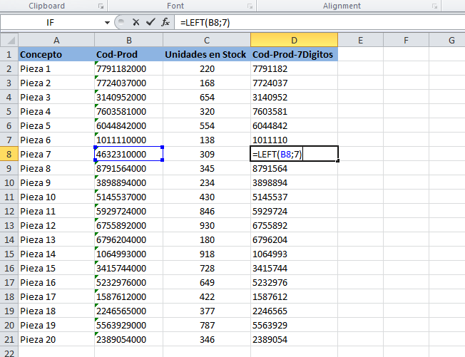 Función IZQUIERDA de Excel 1 Función IZQUIERDA de Excel