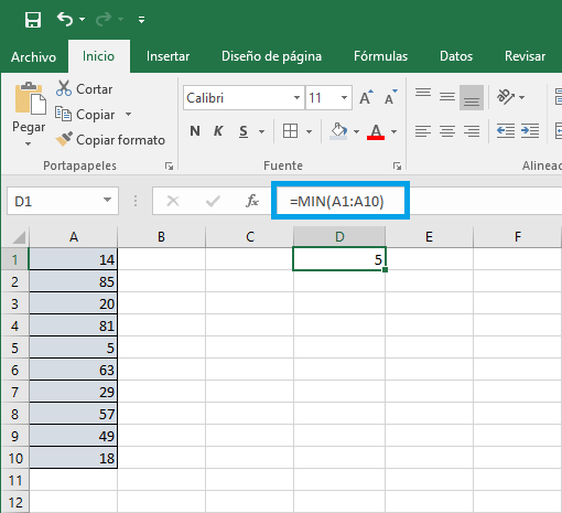 Función MÍN. de Excel 1 Función MÍN. de Excel