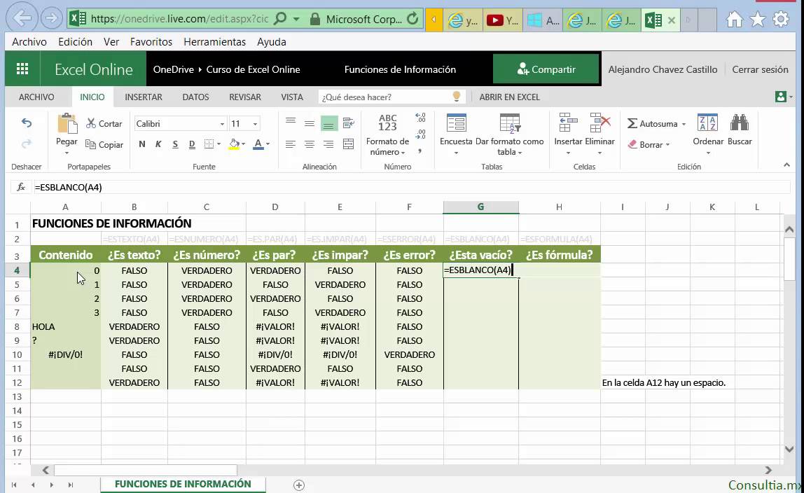 Función de información de Excel 2 Función de información de Excel